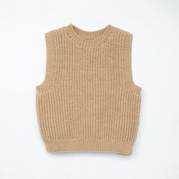 Modèle de gilet côtelé à tricoter, pull gilet facile à tricoter, motif gilet intemporel, pull gilet à tricoter pour débutant et modèle de haut à tricoter