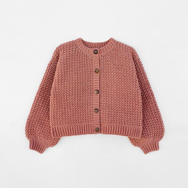 Crochet Cardigan Pattern: Balloon Sleeves, Crew Neck (PDF Pattern)