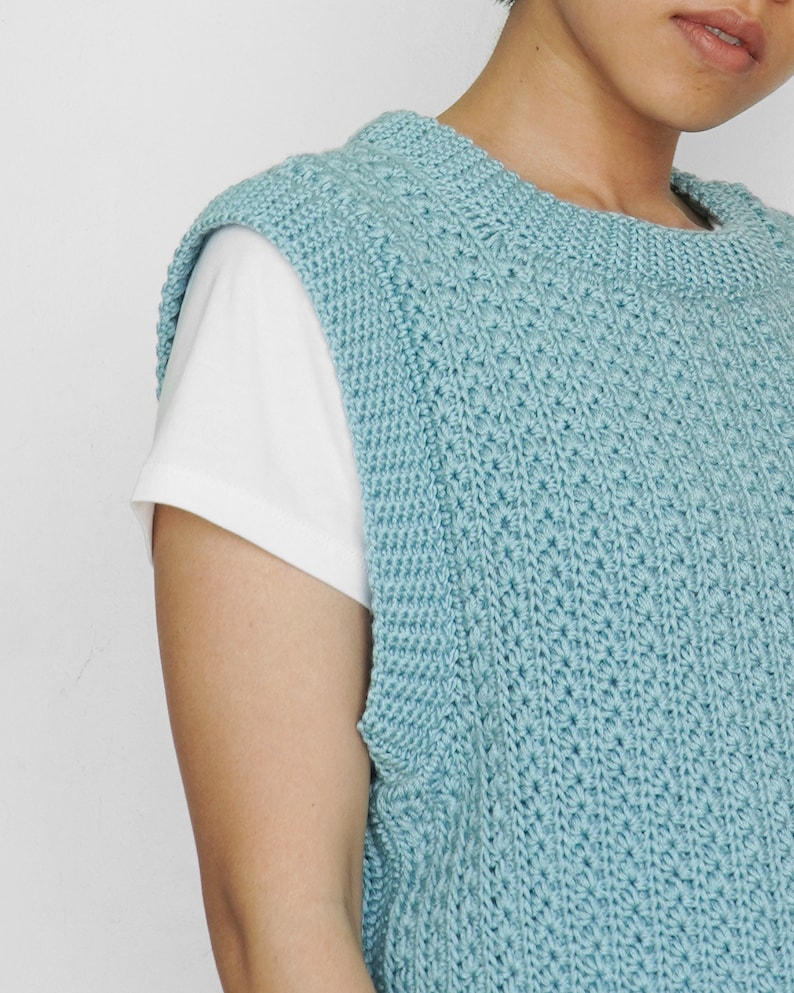 Crochet ribbed vest pattern, Crochet sweater pattern, Easy crochet vest pattern, Star stitch pullover, Modern crochet vest pattern image 3