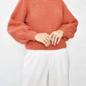 Crochet sweater pattern, Easy crochet sweater pattern, Balloon sleeve sweater, Modern crochet pullover, Crochet cozy cardigan pattern image 4