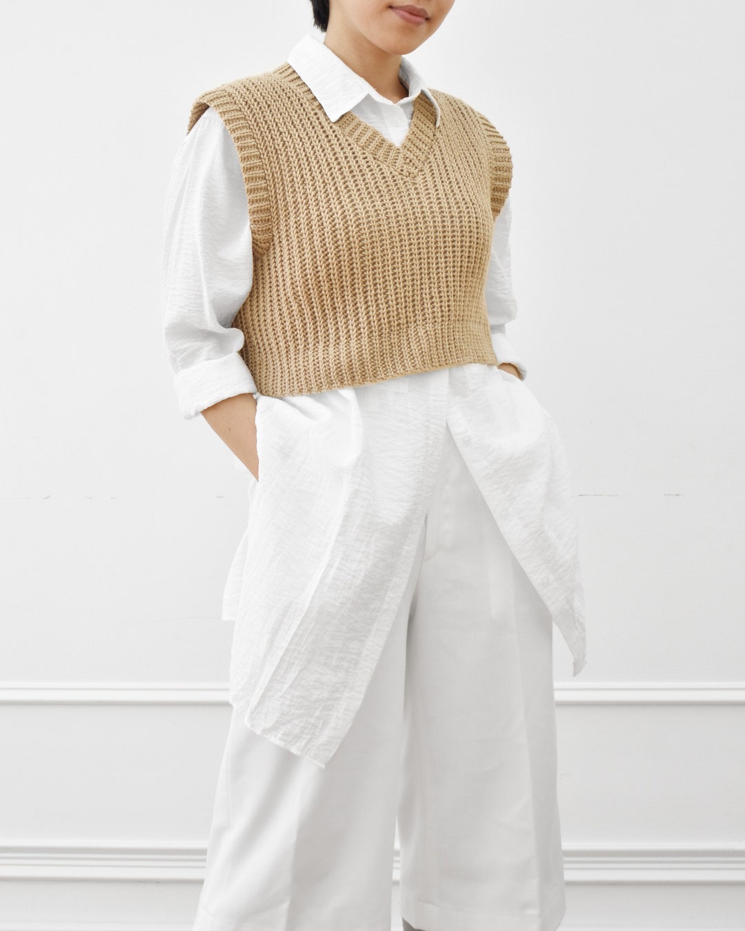 Crochet Cropped Vest Pattern, Crochet Sweater Pattern, Easy