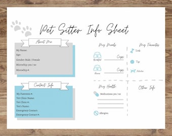 Dog Sitter Info Sheet editable canva template, Dog sitter printable, Dog information sheet, Dog sitter essentials, Pet sitter info