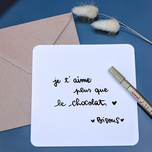 Carte “Je t'aime plus que le chocolat”  – Papier éco-responsable + enveloppe kraft incluse