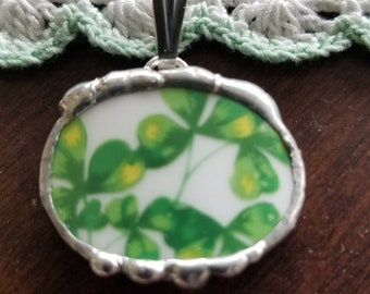 Shamrock Broken China Pendant