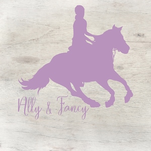 Custom Vinyl Decal for Horse and Rider, Horse with Name Sticker,  Equine Decal, Personalized Horse Trailer Decal, Horse Lovers, Equestrians