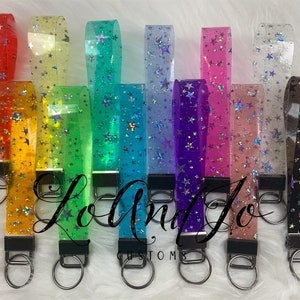 Holographic Jelly Keychain, Transparent Sparkly Key Fob, Clear Wristlet