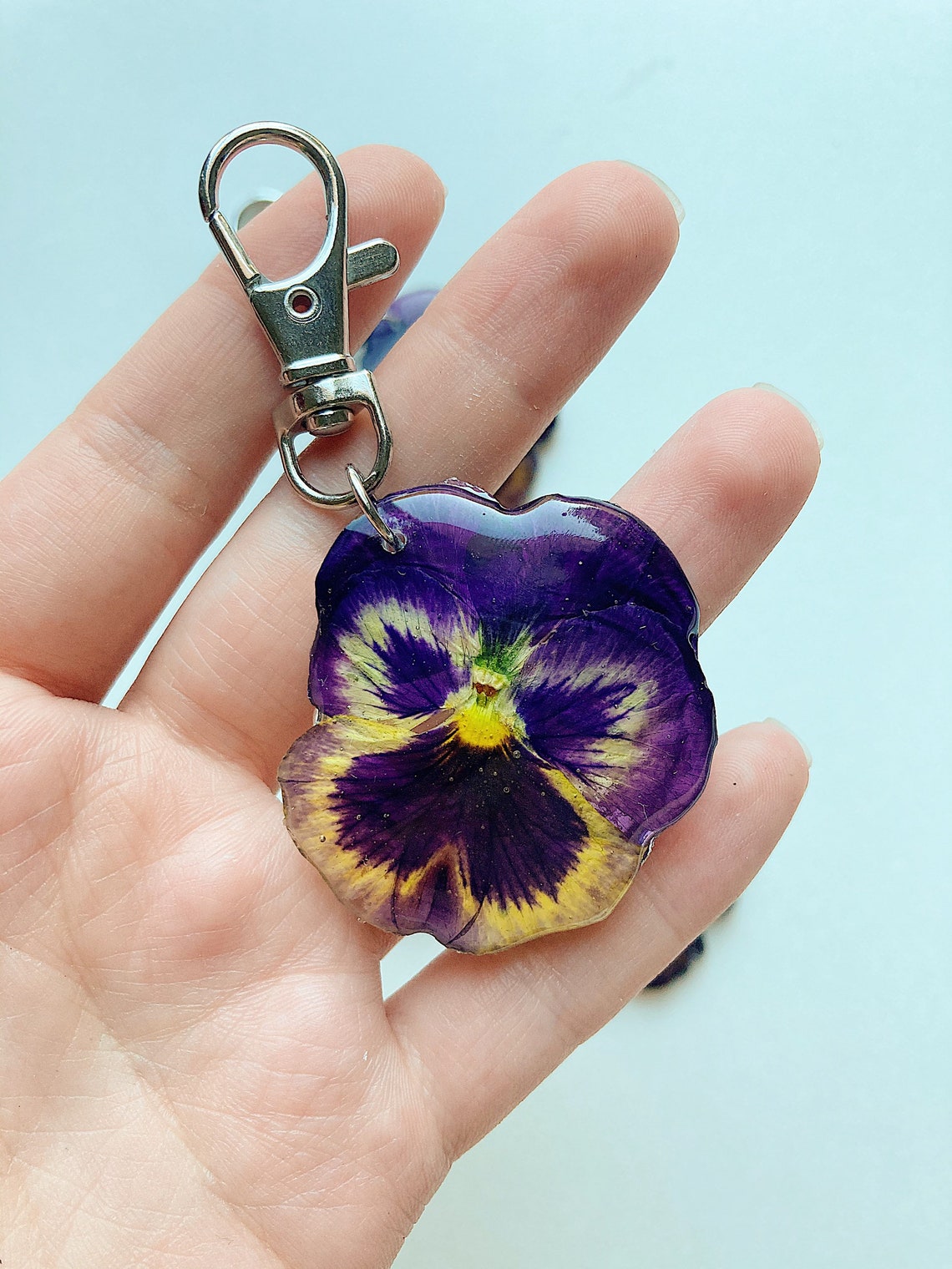 Pressed Flower Keychain Pansy Keychain Real Flower Keychain Etsy