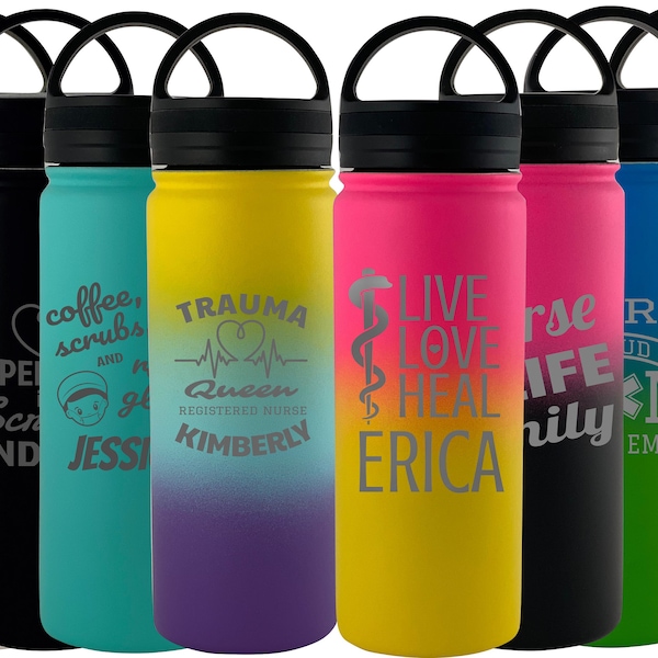 Healthcare Heroes Personalized Customized Stainless Steel Insulated Water Bottle 18oz 32oz 40oz Single Multi-Color Nurse EMT Yeti Hyrdoflask