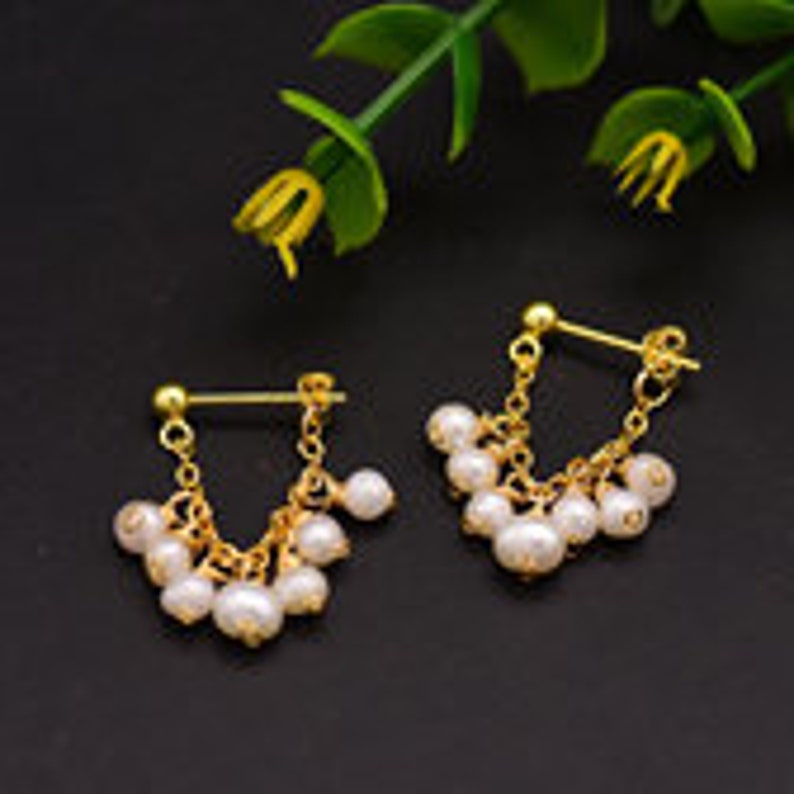 Pearl Bridal Earring Dangle Pearl Earring Tasseled Pearl Earring|Pearl Earring|925 Sterling Silver Ear Pin Pearl Ear Jacket Pearl Earring