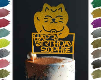 Personalised Birthday lucky cat cake Topper (maneki-neko)