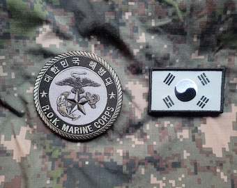 Republic of Korea (ROK) Low Visibility Marine Corps & Flag morale patch SET for airsoft and cosplay