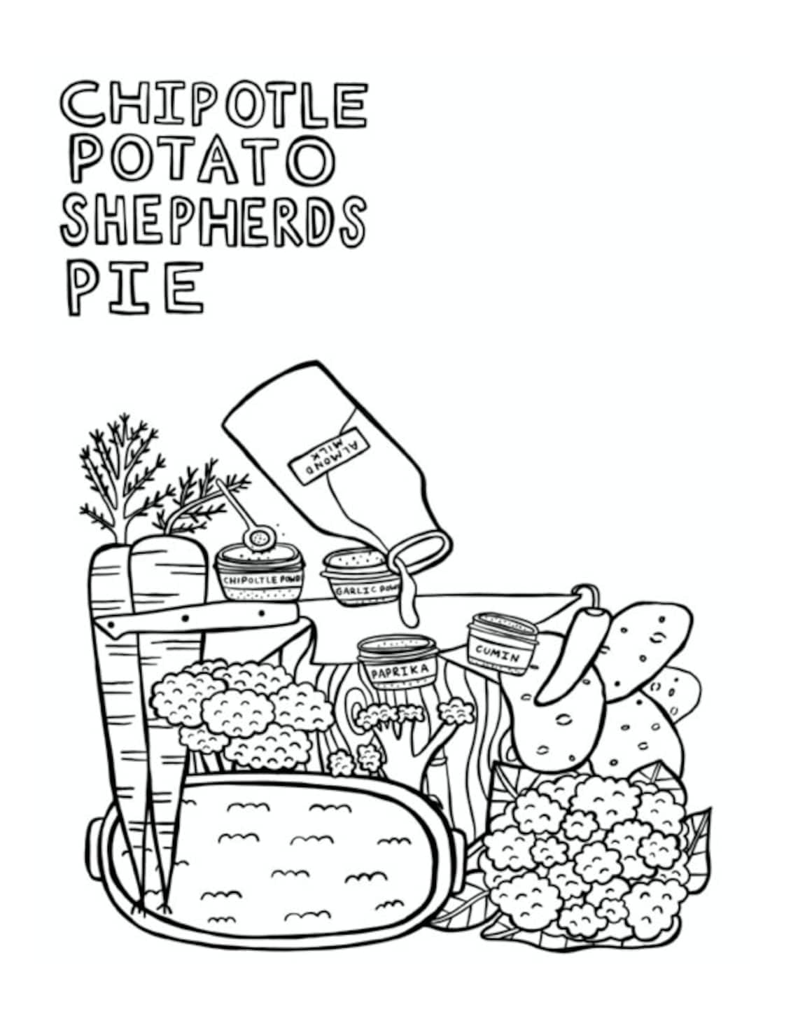 Vegan Chipotle Potato Shepherds Pie Recipe Coloring Art - Etsy