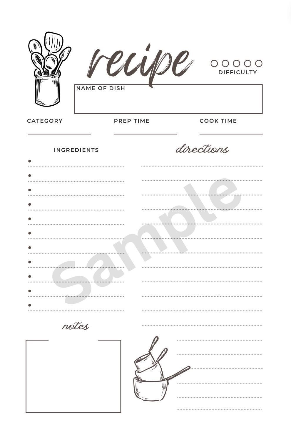 Printable Recipe Card Modern Custom Recipe Card - Etsy