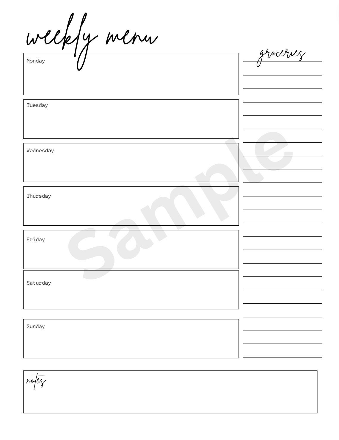Weekly Meal Planning Printable Black and White Meal Planning Sheet - Etsy