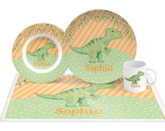 Child/'s Plate or Bowl Personalized Dinosaur Plate Yellow Dinosaur Melamine Plate Plastic