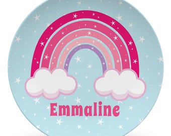 Personalized Rainbow Plate or Set - Custom Toddler Dinnerware