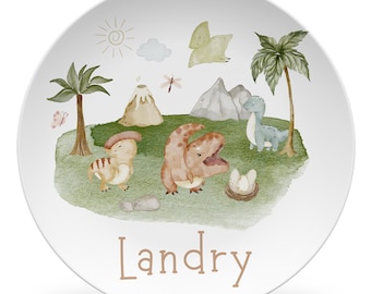 Dinosaur Mealtime Set, plate, bowl, mug, placemat your choice, keepsake plastic plate, dinosaur plate, dinosaur gift, personalized dino