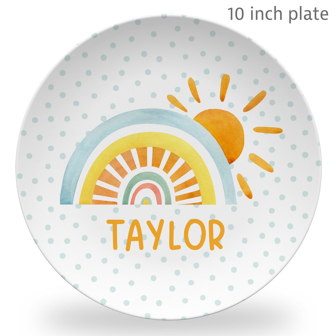 Rainbow and Sunshine Plate or Plate Set, Personalized, Child's Name
