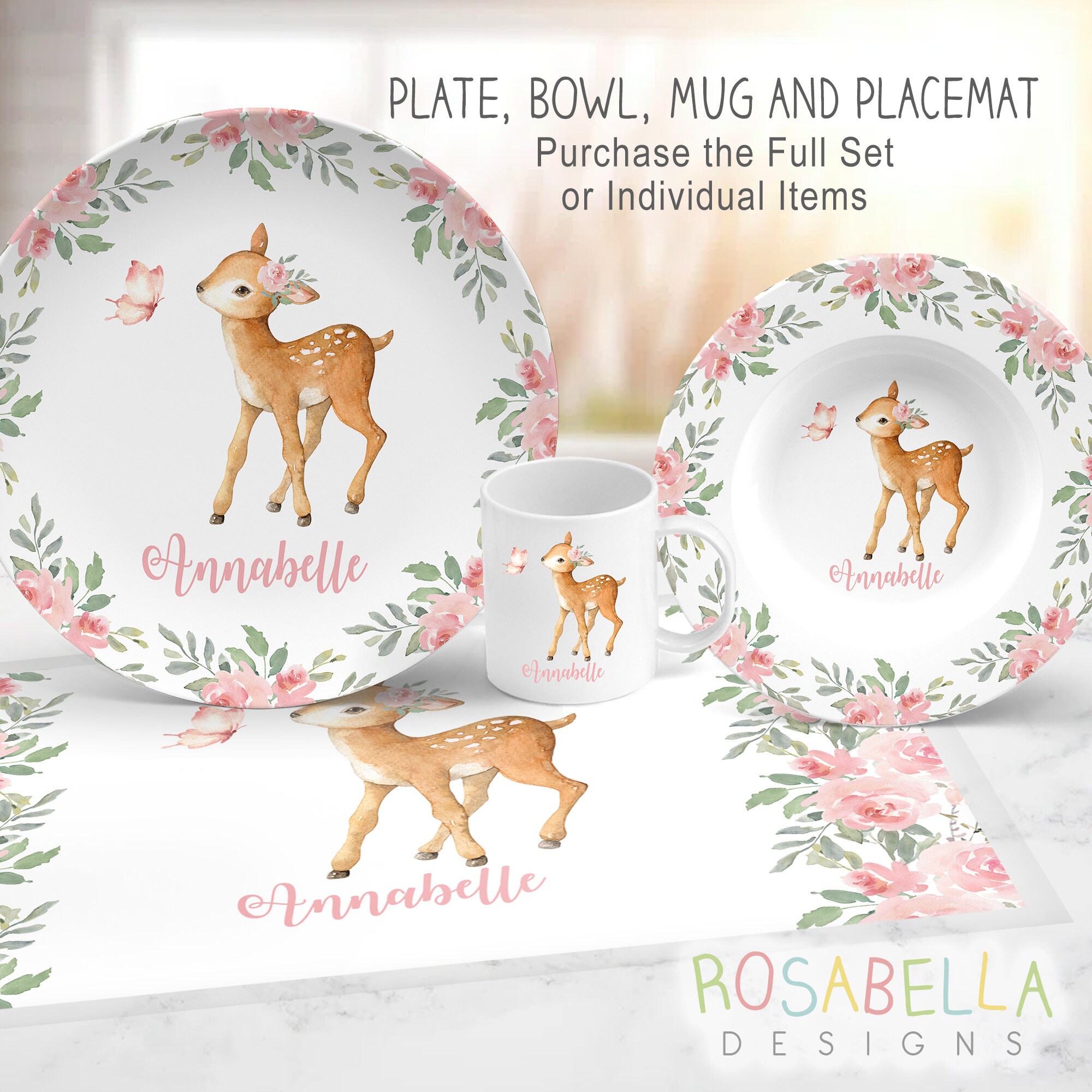 Personalized Deer Plate Girl Birthday Plate Girl Toddler Baby Gift Idea Child Plate Bowl Set Cup Placemat Deer Woodland Animal Baby Gift Etsy