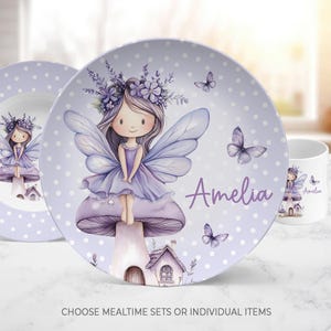 Personalized Fairy Dinnerware Set: Purple Butterfly Toddler Tableware