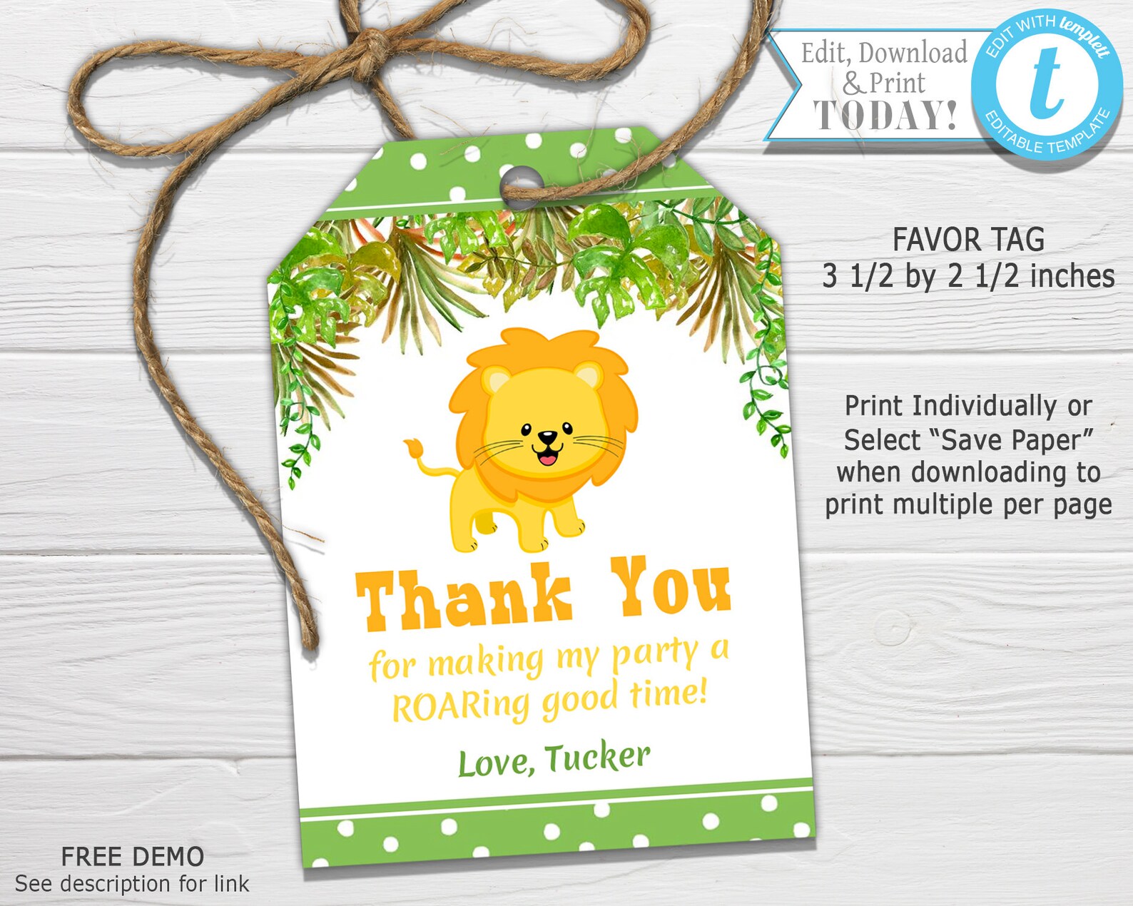 EDITABLE Lion Favor Tags Birthday Hang Tag Lion Roaring | Etsy
