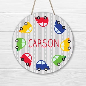 Cars Name Sign, Cute cars boys Wood Name Sign, Round Wooden Name Sign, Nursery Decor, Kids Room Decor, Baby Announcement Sign, Name Sign