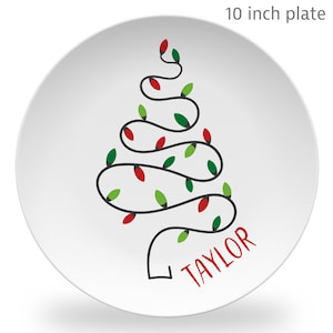 Christmas Tree Plate, keepsake or daily use plate, Christmas Lights plate, Holiday, child&#39;s gift, toddler plate, name plate personalized