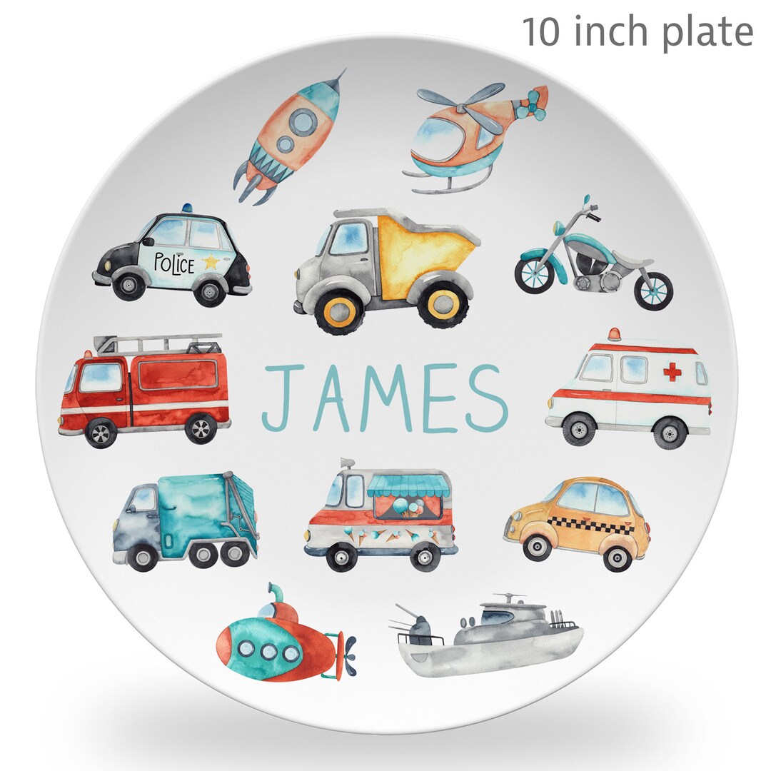 Vehicles Plate Boy's Plate With Cars Bus Police Car - Etsy