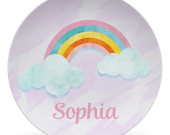 Personalized Rainbow Plate or Set – Custom Name Kids Dinnerware, Baby Gift