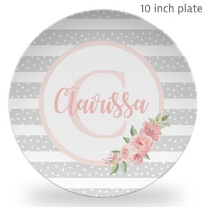 Letter Plate, name and initial, flowers, Girl Personalized Plate with name and initial, girl gift,  baby gift