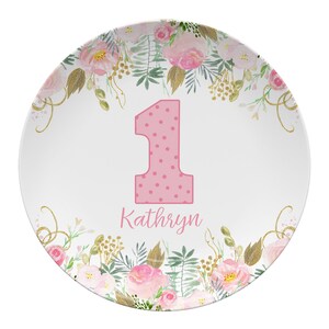 First Birthday Plate Girl Farm Animals Plate, Keepsake plate, kid&#39;s farm animals pink flowers, 1st birthday plate