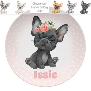 French Bulldog Plate Pink Frenchie puppy Personalized doggie plate plate toddler girl