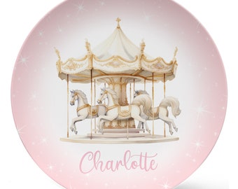 Personalized Carousel Horse Plate, Personalized Plate, bowl, mug, placemat available, merry go round, baby gift