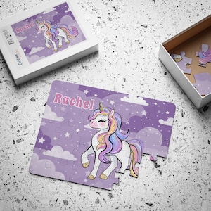 Personalized Kids Unicorn Puzzle for Girl Purple Unicorn 30 Piece Jigsaw Puzzle Personalized with Child&#39;s Name gift for child toddler