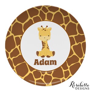 Giraffe plate with giraffe pattern background gift plate with cute giraffe choose your colors choose font for name safari zoo animal
