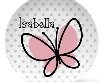 Cute Butterfly Plate, Personalized Plate, bowl, mug, placemat or set, butterfly gift, pink butterfly, kid baby girl gift