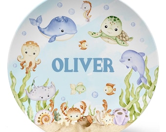 Personalized Ocean Animals Plate, Keepsake Gift
