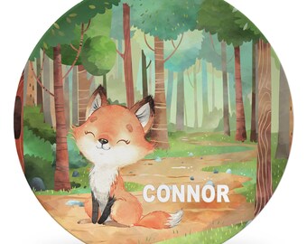 Fox Plate Set, forest animal, personalized with child's name, forest, keepsake quality or daily use, toddler gift, boy girl gift, cute fox