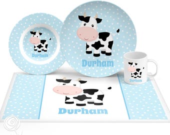 Personalized Cow Plate Set, Baby Toddler Gift