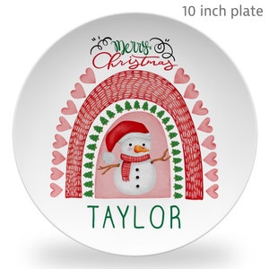 Christmas Snowman Rainbow Plate, keepsake or daily use plate, Christmas gift, Holiday, child&#39;s gift, toddler plate