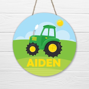 Tractor Name Sign, Farm Wood Name Sign, Round Wooden Name Sign, Nursery Decor, Kids Room Decor, Baby Announcement Sign, Boy Name Sign