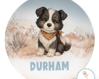 Personalized Dog Plate or Set: Baby Toddler Farm Puppy Gift for Boy