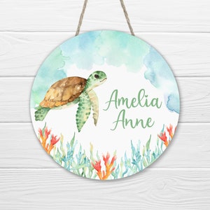 Turtle Name Sign, Ocean Wood Name Sign, Round Wooden Name Sign, Nursery Decor, Kids Room Decor, Baby Announcement Sign, Girl Name Sign