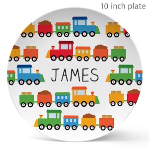 Train Plate Personalized Kids Cute Primary Colors Train Plate Toddler baby or child gift tableware set
