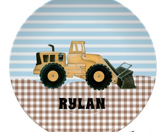 Bulldozer Construction kids plate, choose your colors, personalized with child's name, truck gift plate, choose colors font boy gift