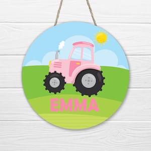 Tractor Name Sign, Farm Wood Name Sign, Round Wooden Name Sign, Nursery Decor, Kids Room Decor, Baby Announcement Sign, Boy Name Sign