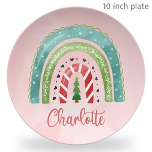 Christmas Boho Rainbow Plate, keepsake or daily use plate, girl Christmas plate, Christmas tree, Holiday, child&#39;s gift, toddler plate