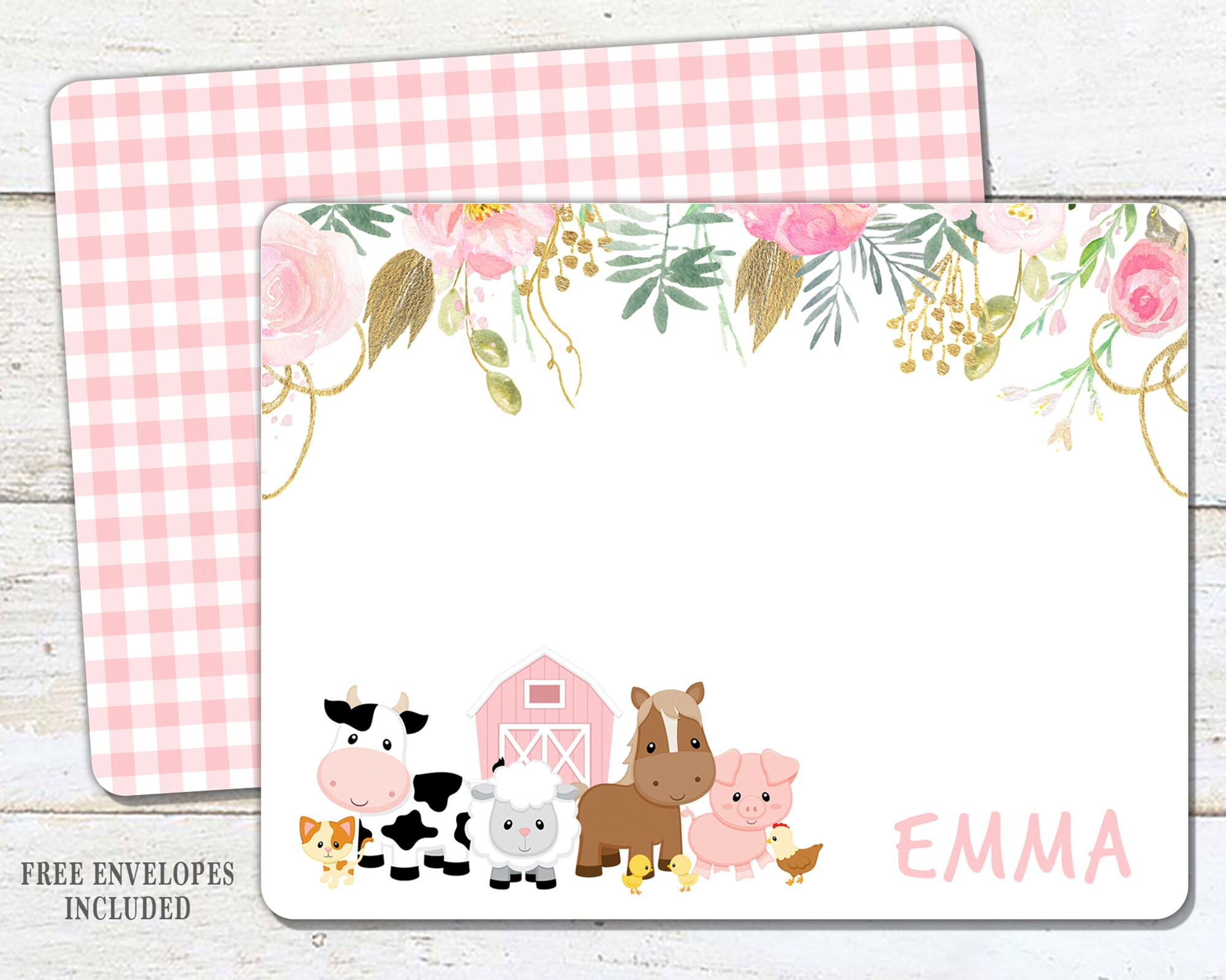 Girl Farm Animal Note Cards Personalized Notecards for Kids Etsy