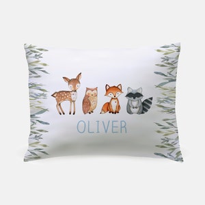 Woodland Animals Pillowcase, Personalized Pillowcase, deer, owl, fox, raccoon pillow case, Forest Animals, Child&#39;s Name