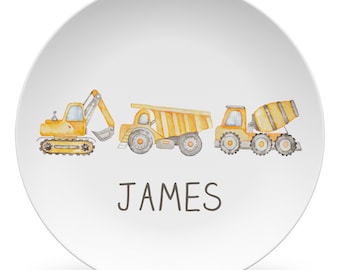 Construction Plate, dump truck, backhoe, cement truck, Construction gift, Keepsake or daily use, kid's plate, mug, placemat, bowl